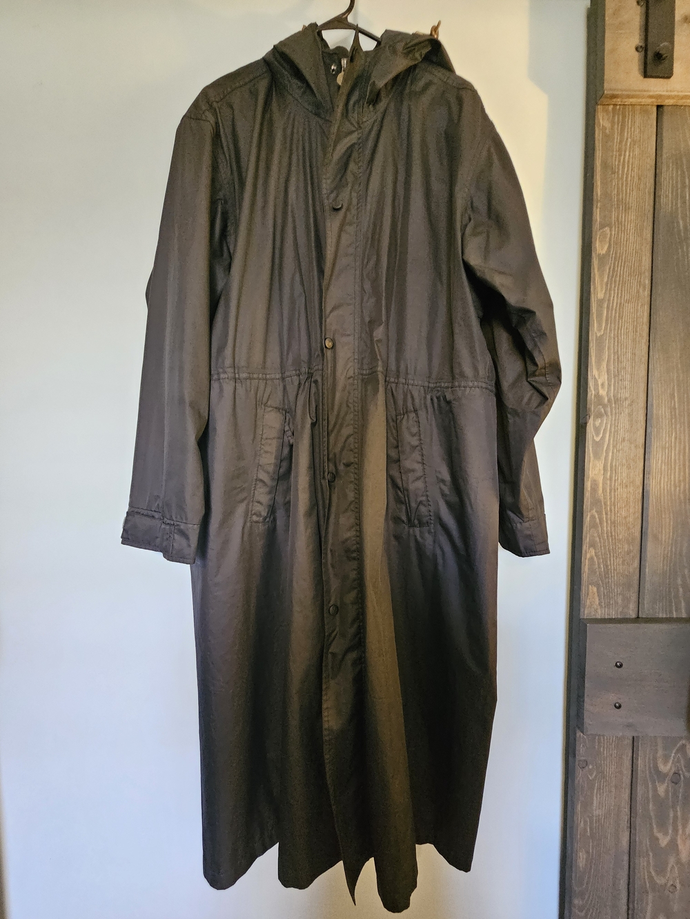 Women's Black Long Hooded Packable Duster Raincoat